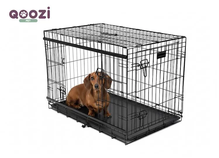 Qoozi Pet Hondenbench – Opvouwbaar met Schuifdeur – Zwart (V)