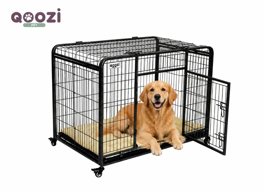 Qoozi Pet Hondenbench op Wielen – Verrijdbaar, Stevig & Comfortabel