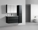 Zaro 100 - Complete badkamerset in mat zwart met sculpturale boogvormen, glanzend wit wastafelblad, LED-spiegelkast en kolomkast